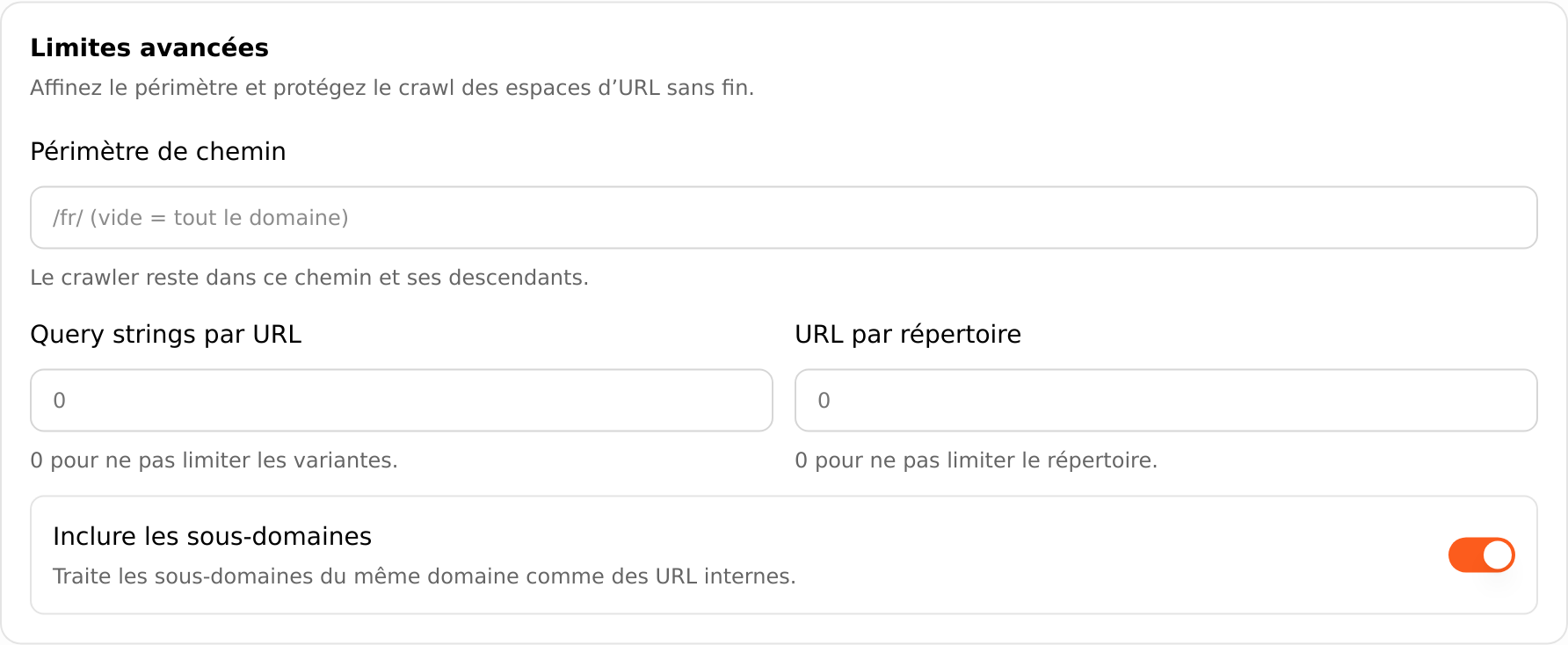 Limites avancées et inclusion des sous-domaines